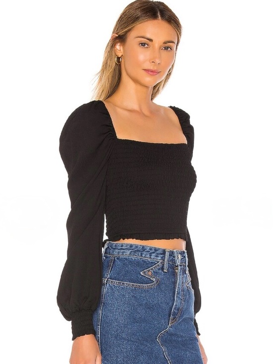 Gianni Bini Tops - Angel Square-Neck Balloon Sleeve Smocked Crop Top